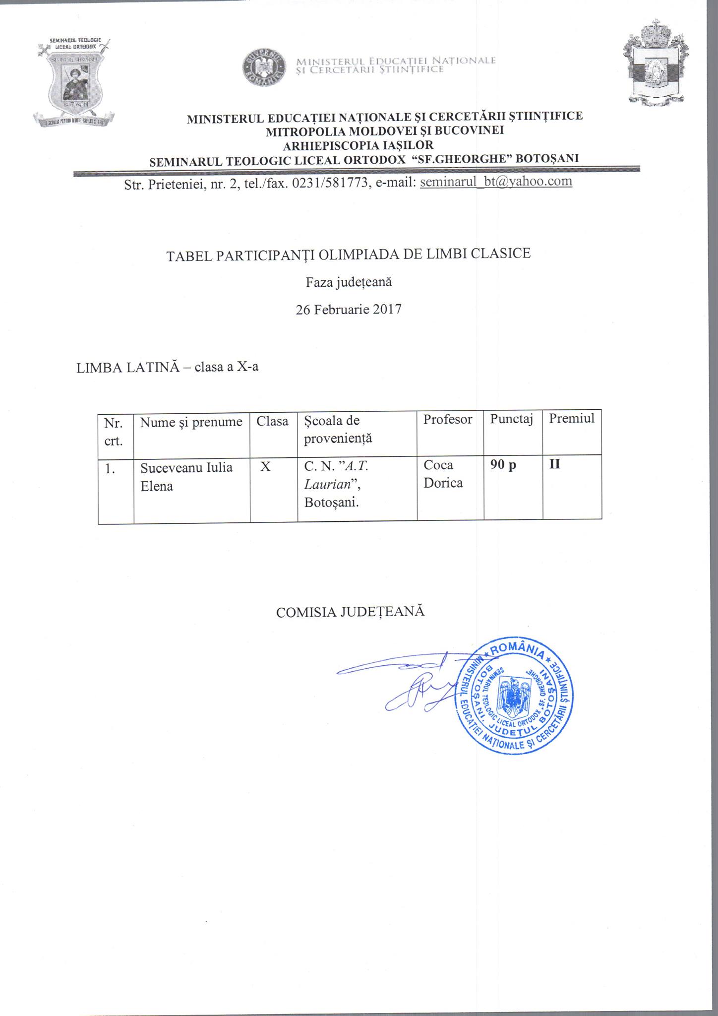Rezultate finale Olimpiada județeana de limbi clasice