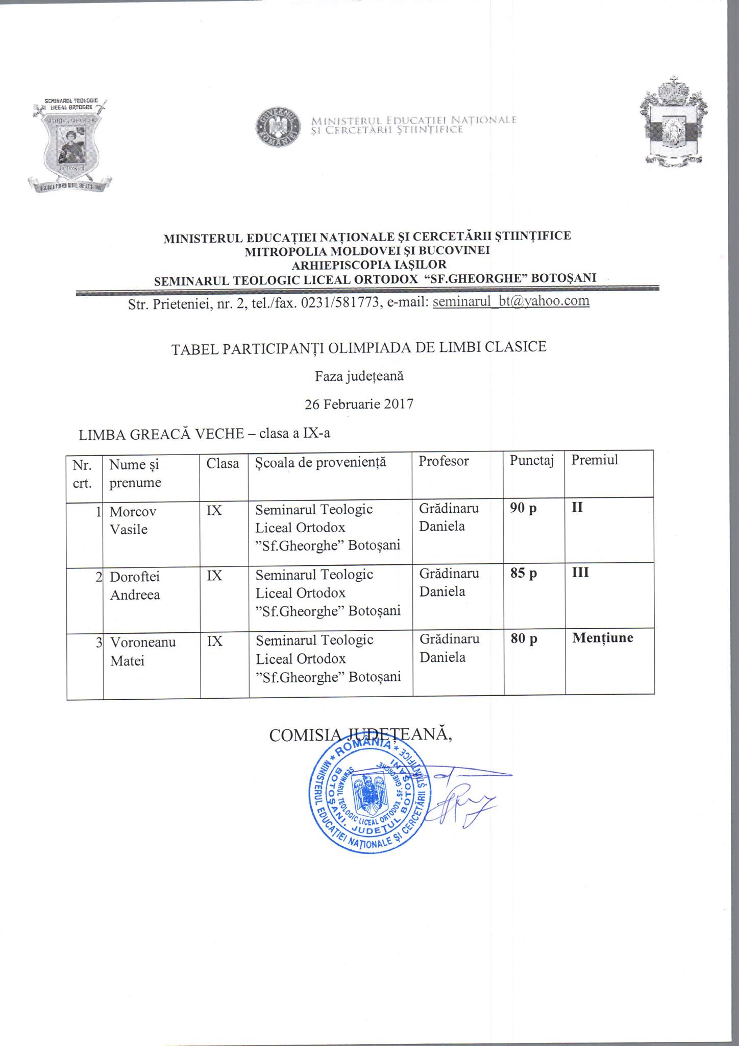 Rezultate finale Olimpiada județeana de limbi clasice