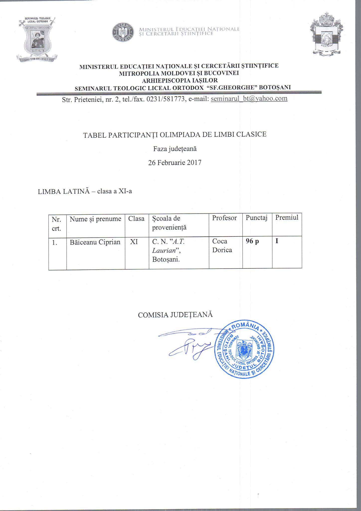 Rezultate finale Olimpiada județeana de limbi clasice