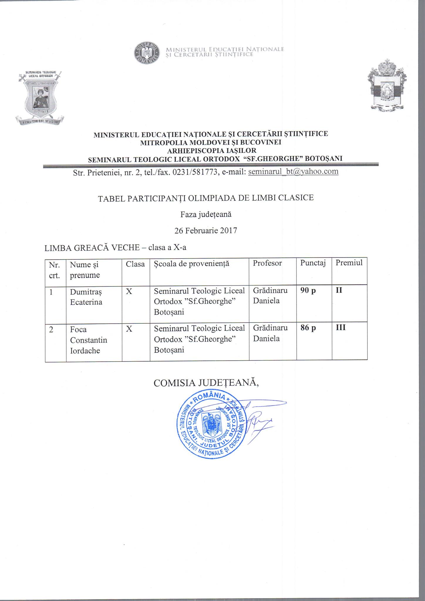 Rezultate finale Olimpiada județeana de limbi clasice