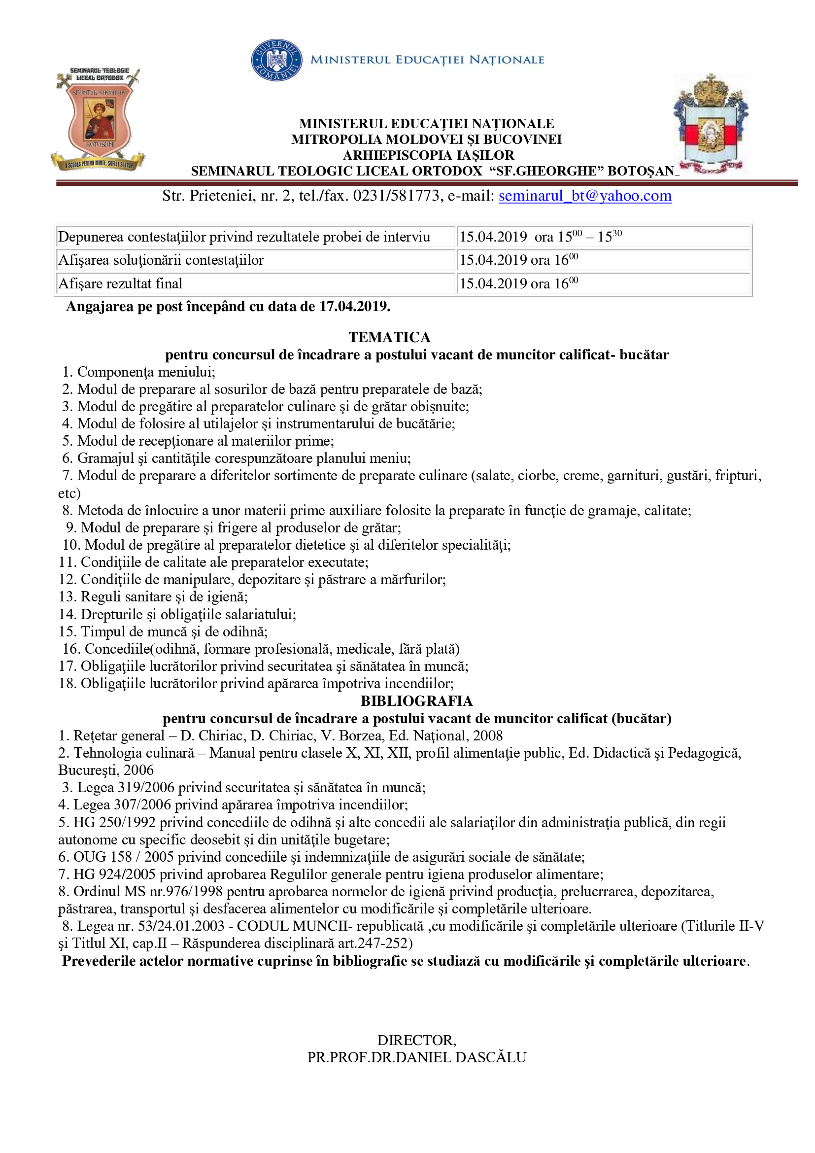 Anunț de angajare BUCĂTAR