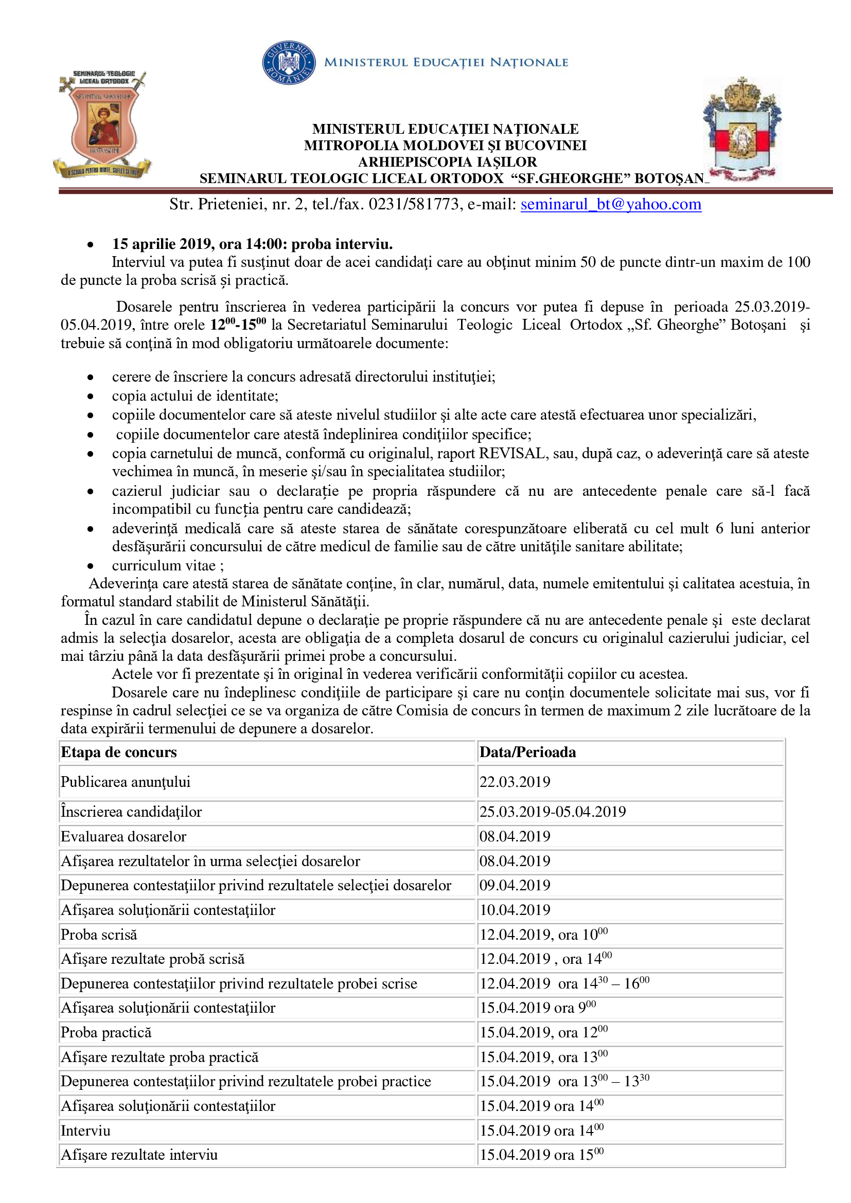 Anunț de angajare INSTALATOR