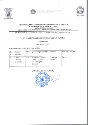 Rezultate finale Olimpiada județeana de limbi clasice