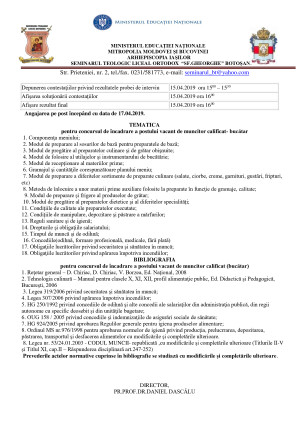 Anunț de angajare BUCĂTAR