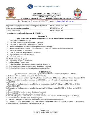 Anunț de angajare INSTALATOR