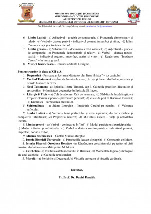 TEMATICĂ EXAMENE DE DIFERENŢĂ PENTRU ANUL ŞCOLAR 2022-2023 Profil PASTORALĂ
